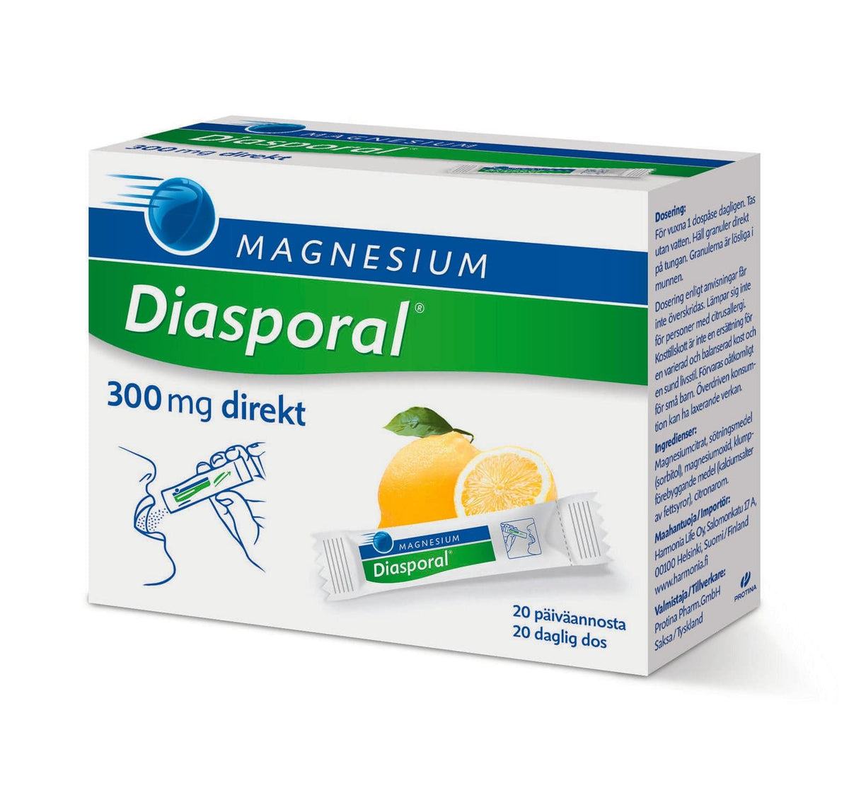 Magnesium Diasporal 300 mg direkt - Sitruunan makuinen magnesiumrae - Sinunapteekki.fi