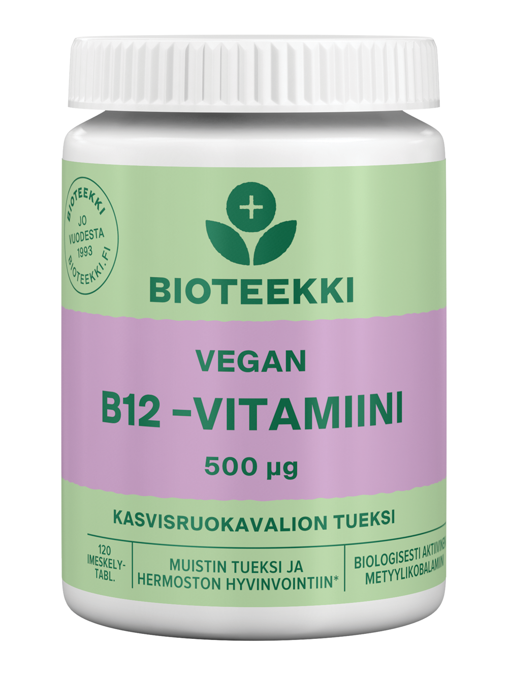 Bioteekki Vegan B12-vitamiini 500 μg 120 imeskelytablettia