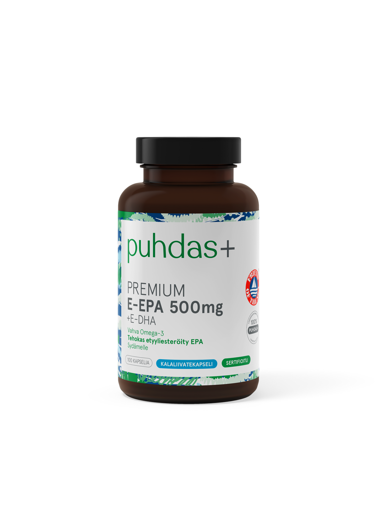 Puhdas+ Premium E-EPA + E-DHA 500 mg 100 kaps. - Vahva Omega-3