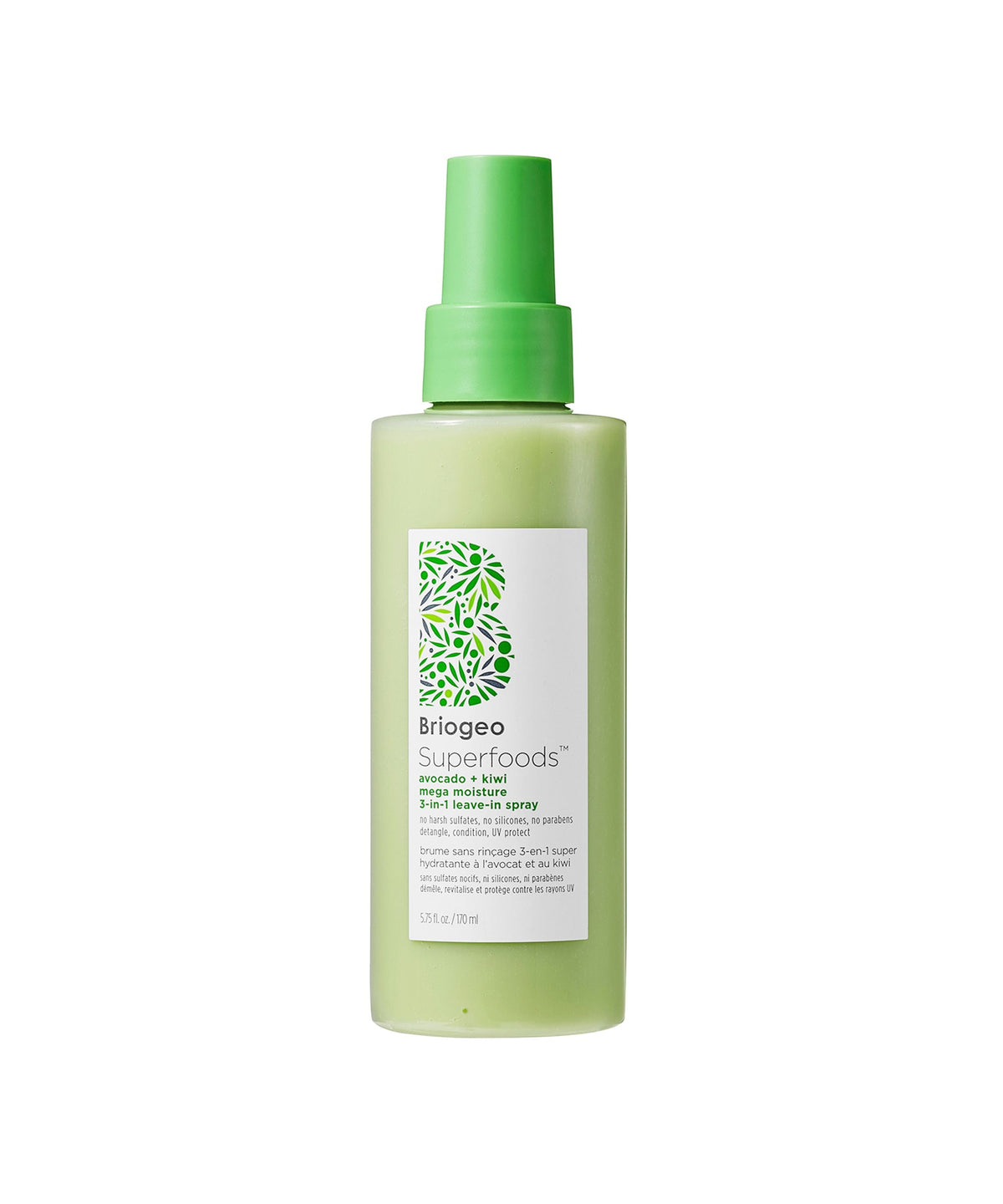 Briogeo Superfoods Avocado + Kiwi Mega Moisture 3-in-1 Leave-In Spray - Hiuksiin jätettävä hoitoaine 170 ml