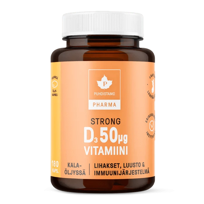 Puhdistamo Pharma Strong D-vitamiini 50 µg 180 kaps. - Päiväys 12/2024 - erä