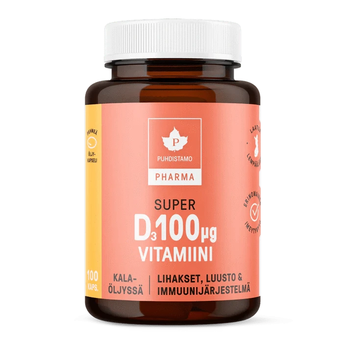 Puhdistamo Pharma D-vitamiini 100 µg 100 kaps. - Päiväys 12/2024 - erä