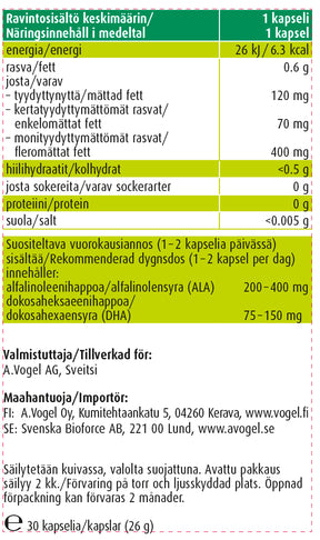 A.Vogel VegOmega-3 100% kasvisperäinen 30 kaps.