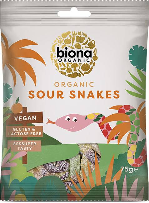 Biona Organic Sour Snakes - Kirpeät Käärmeet 75 g