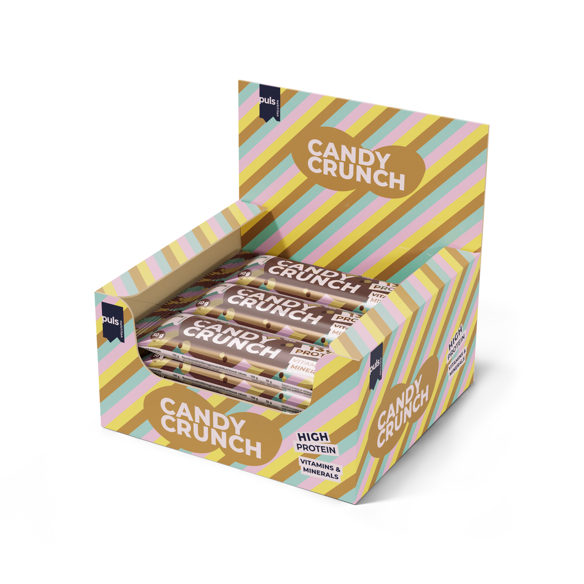 Puls Nutrition Candy Crunch Protein Bar Milk Chocolate - Proteiinipatukka Maitosuklaa 15 x 50 g TUKKUPAKKAUS 