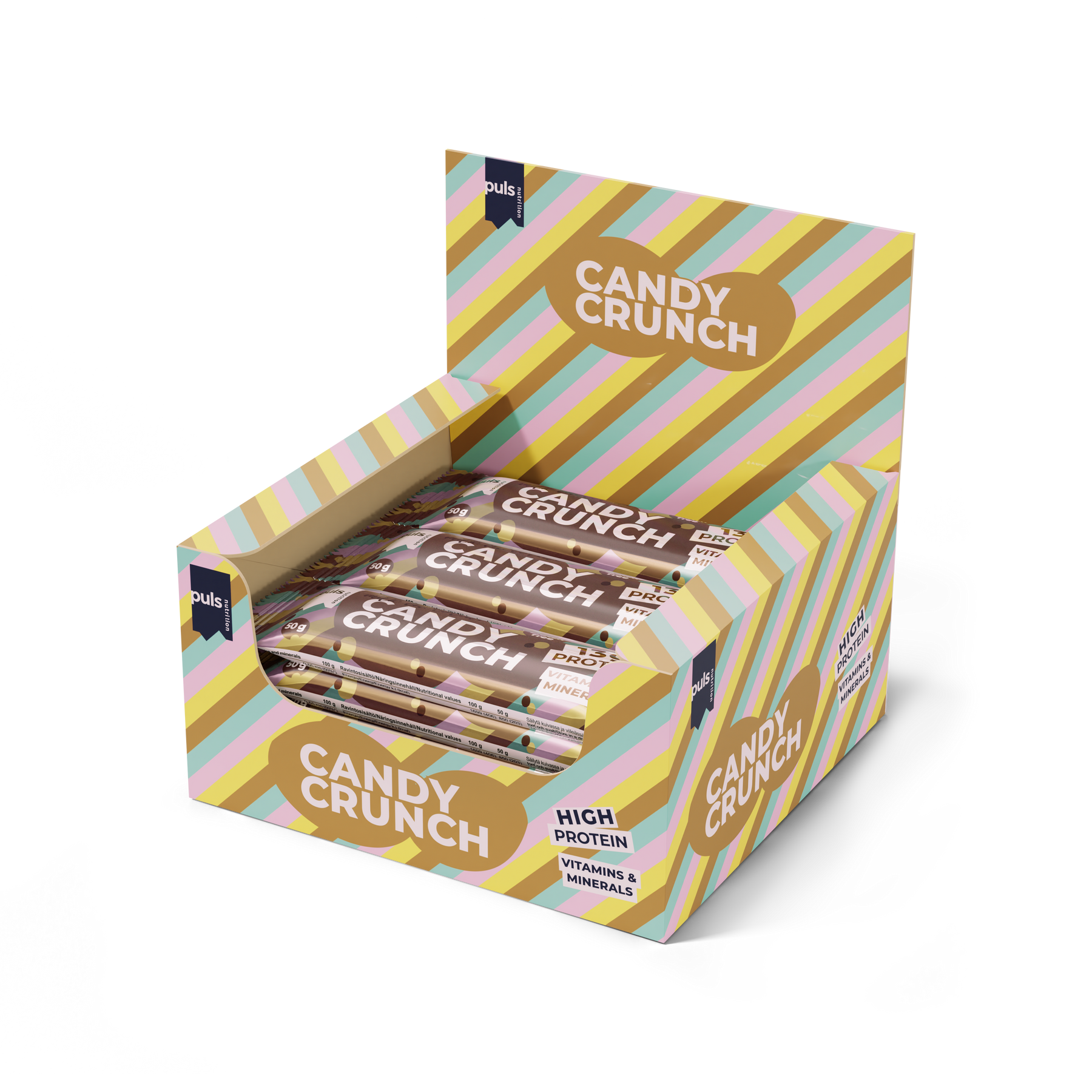 Puls Nutrition Candy Crunch Protein Bar Milk Chocolate - Proteiinipatukka Maitosuklaa 15 x 50 g TUKKUPAKKAUS 