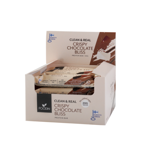 Foodin Clean & Real Crispy Chocolate Bliss Protein Bar - Proteiinipatukka 12 x 55 g TUKKUPAKKAUS