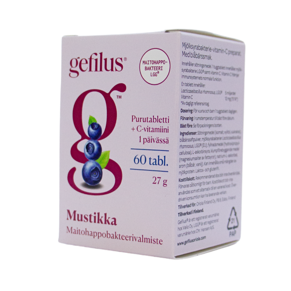 Gefilus Maitohappobakteeri Purutabletti - Mustikka 60 tabl. - Sinunapteekki.fi