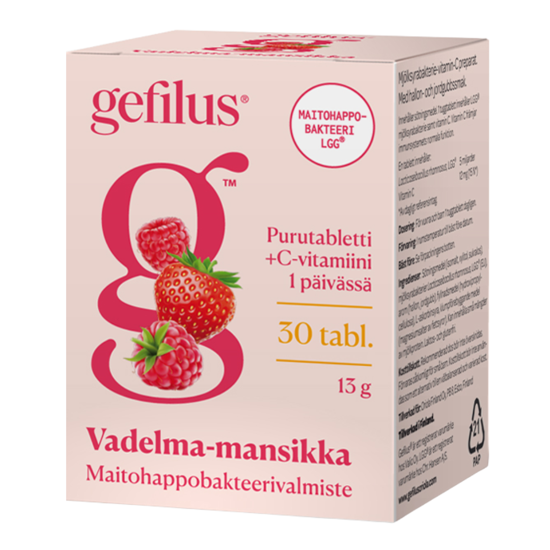 Gefilus Vadelma-Mansikka Purutabletti 30 tabl. - Sinunapteekki.fi