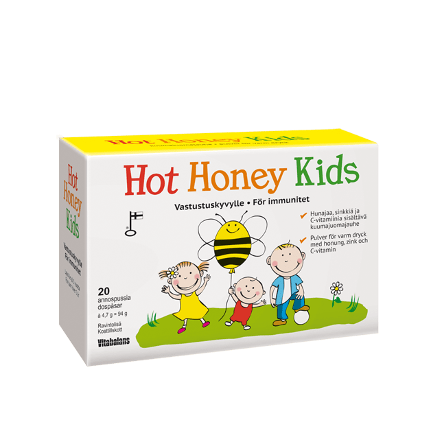 Hot Honey Kids - C-vitamiini - sinkki - hunaja - Kuumajuomajauhe 20 pss