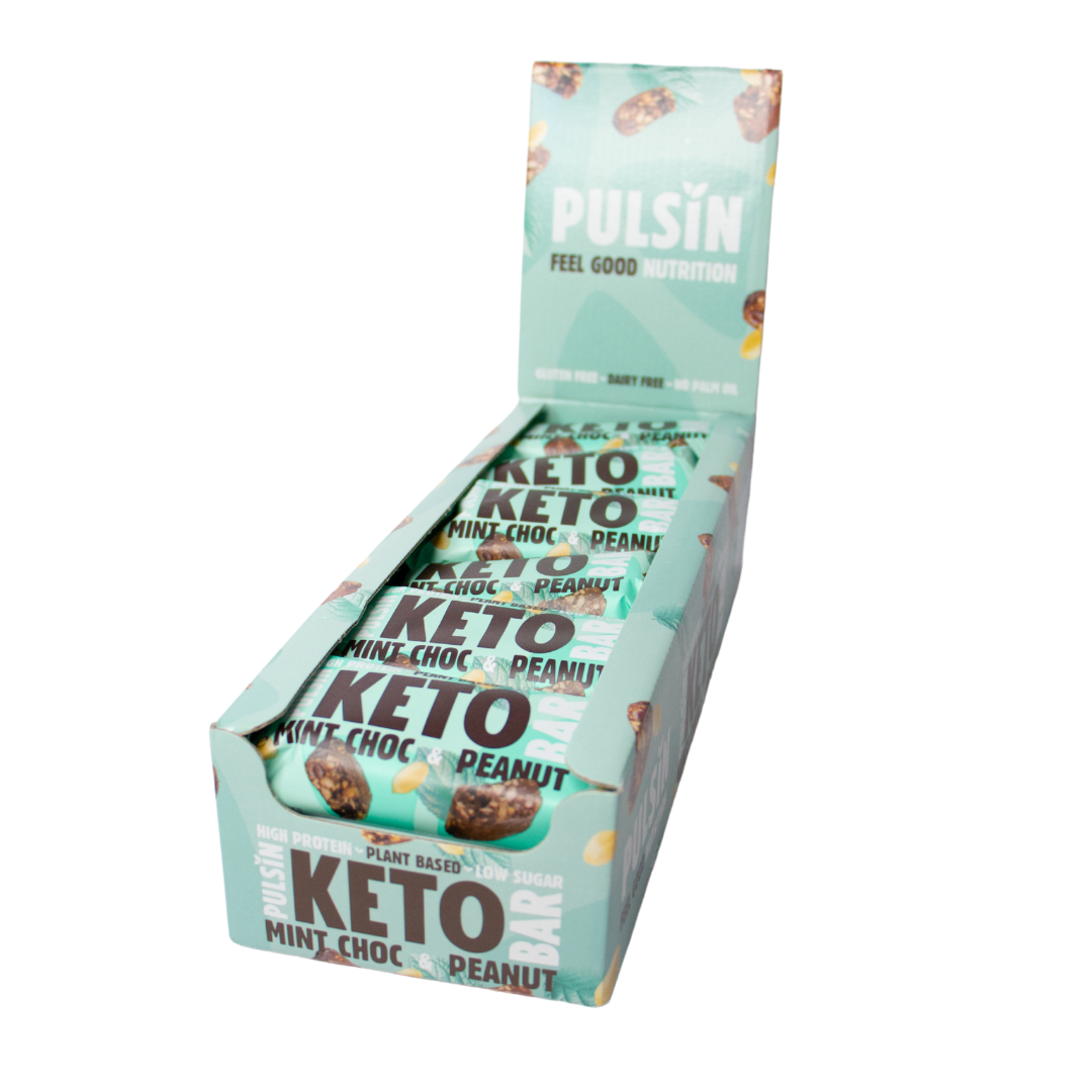 Pulsin Keto Bar Mint Choc & Peanut - Proteiinipatukka Minttusuklaa ja Maapähkinä 18 x 50 g TUKKUPAKKAUS - Sinunapteekki.fi