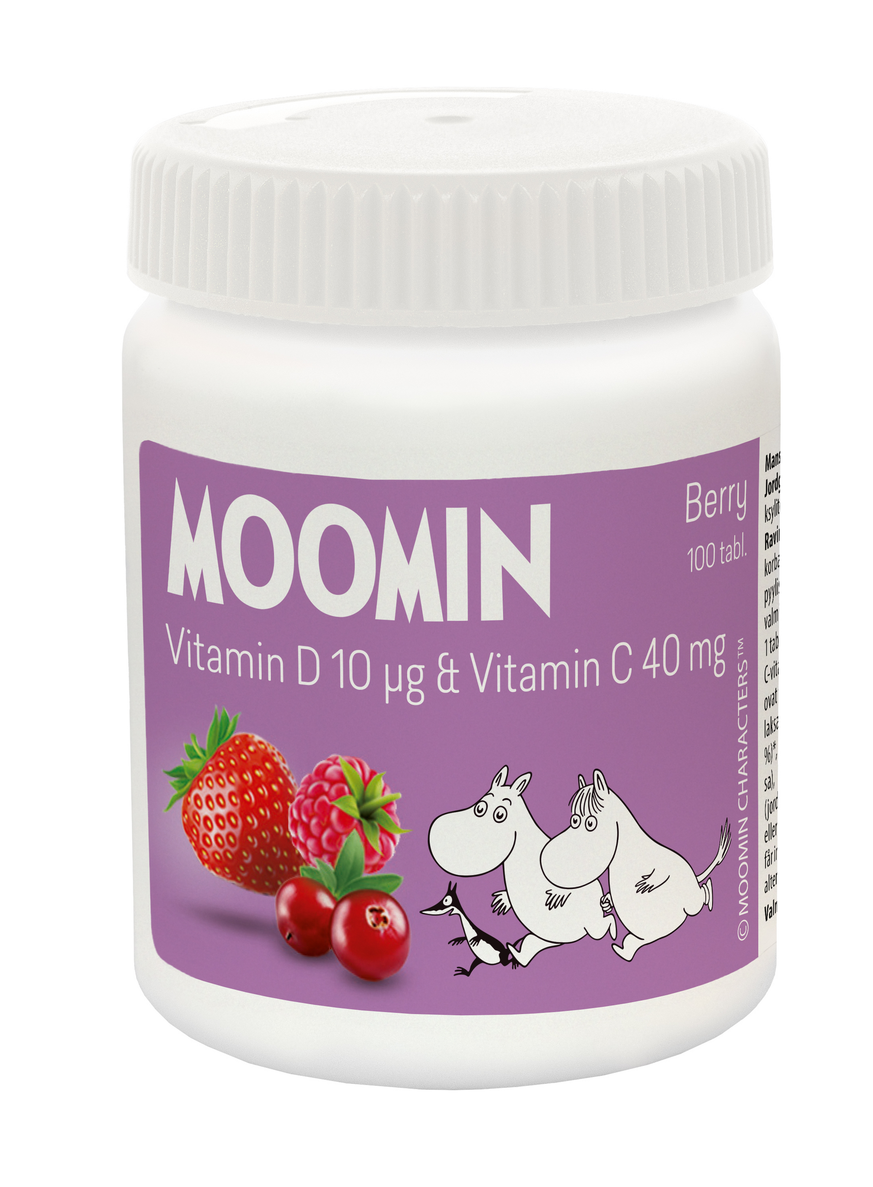 Moomin Vitamin D 10 µg & Vitamin C 40 mg Berry  - D & C-Vitamiinit Purutabletti 100 tabl.