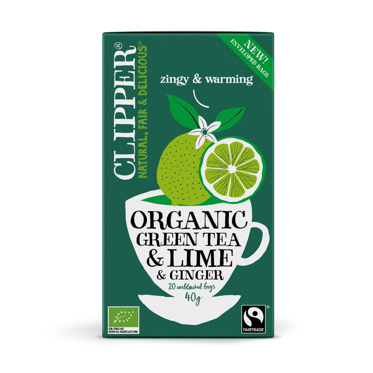 Clipper Orcanic Green Tea Lime & Ginger  - limen- ja inkiväärin makuinen luomu tee 20 pss. - Sinunapteekki.fi