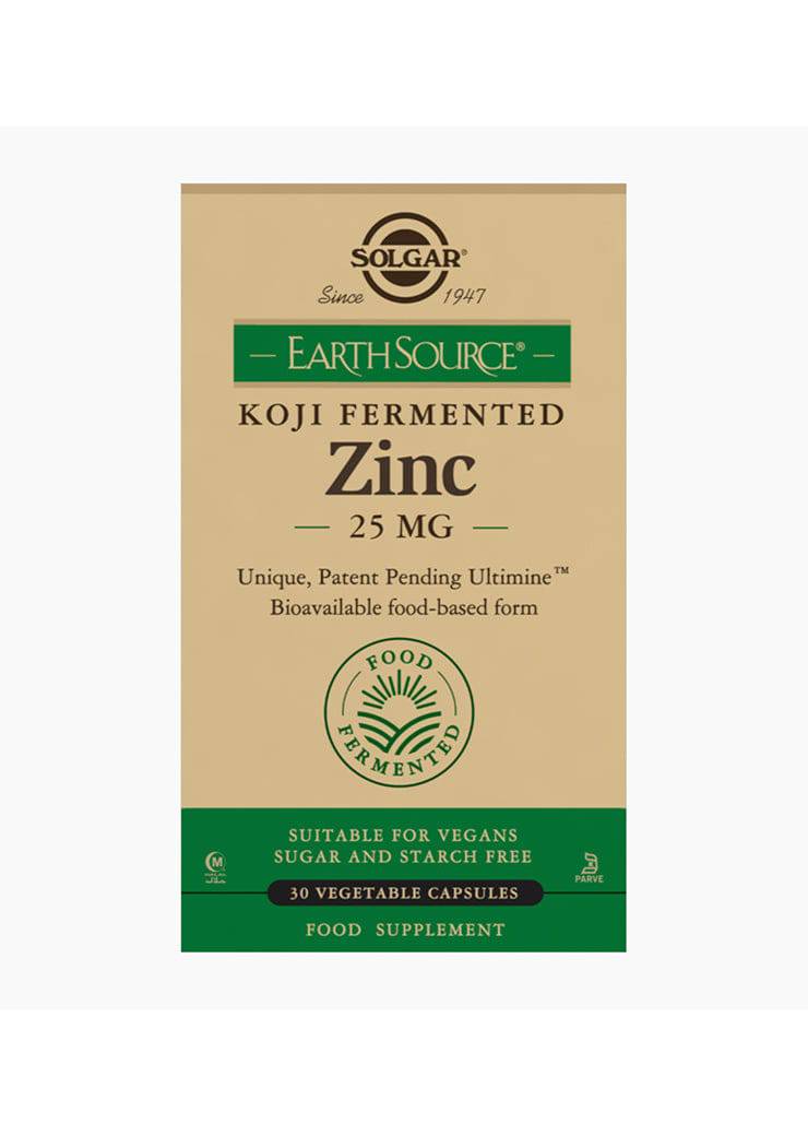 Solgar Earth Source Koji Fermented Zinc 25 mg - Sinkki 30 vegetabl. - Päiväys 02/2025 - Sinunapteekki.fi